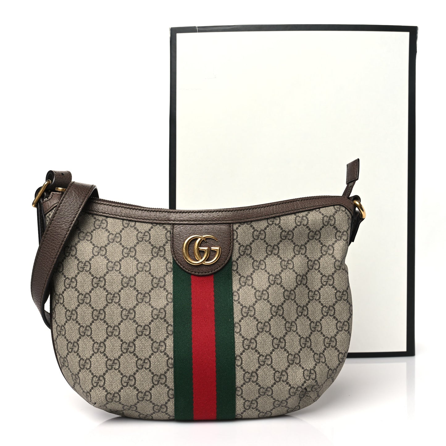 GG Supreme Monogram Web Small Ophidia Half Moon Hobo Brown