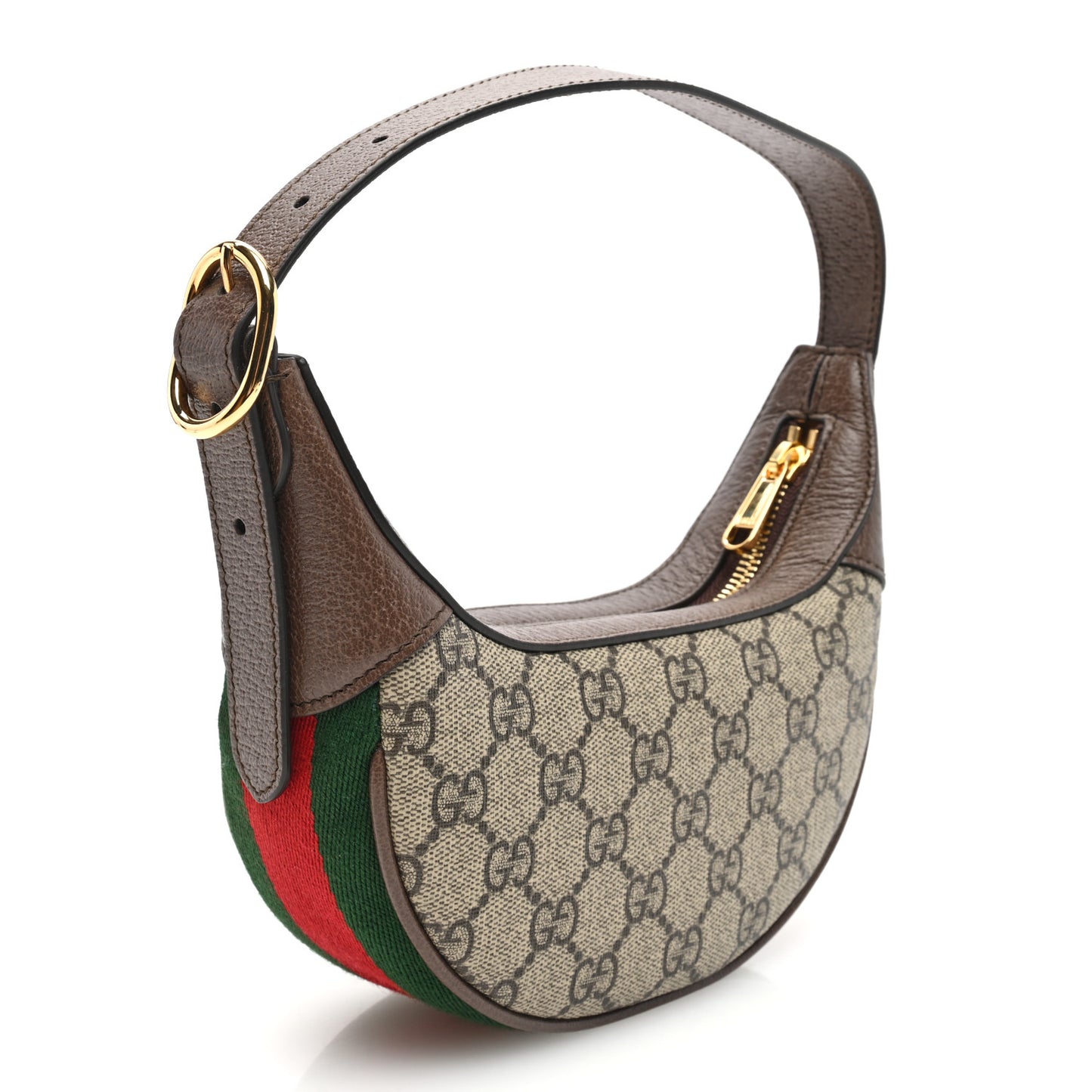 GG Supreme Monogram Textured Calfskin Web Mini Ophidia Half Moon Hobo Beige Ebony New Acero