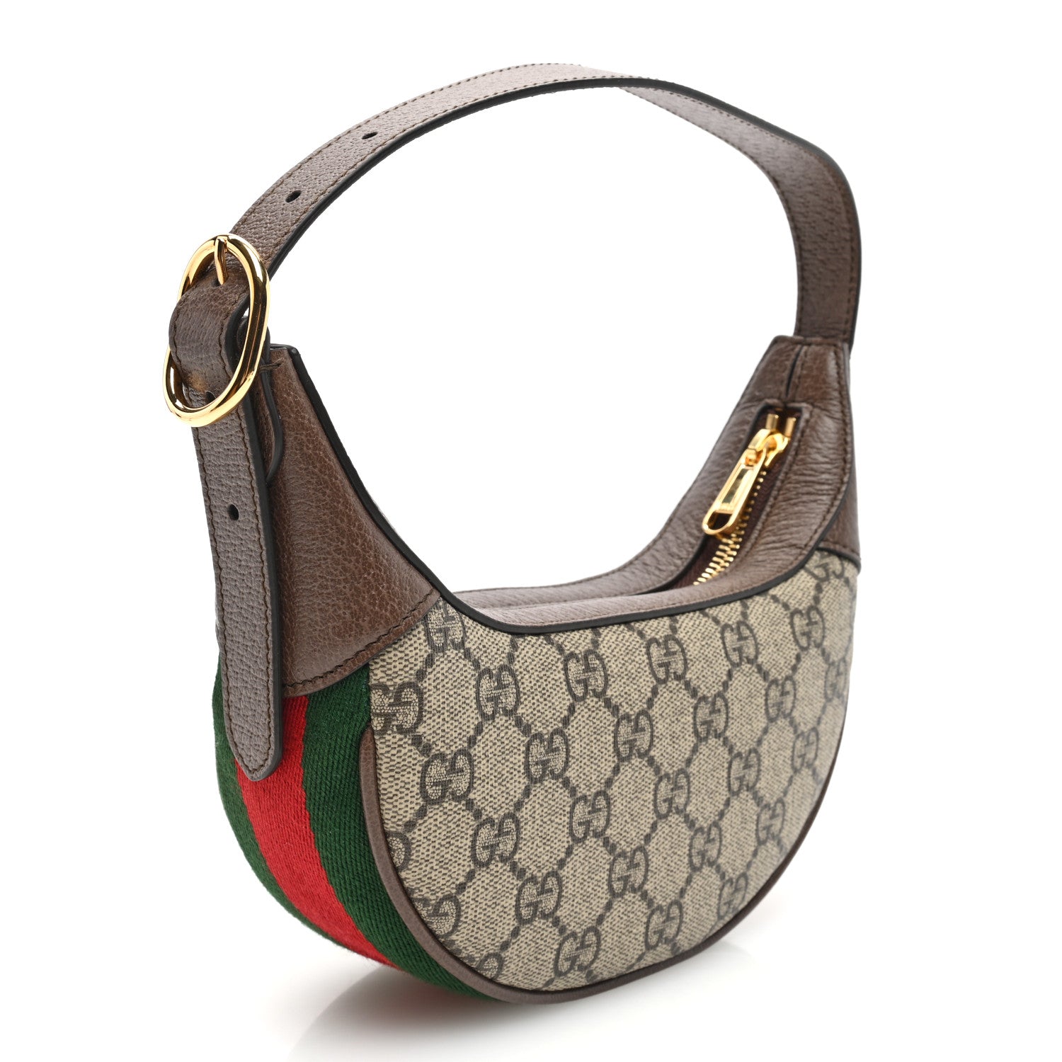 Gucci GG Supreme Monogram Textured Calfskin Web Mini Ophidia Half Moon Hobo Beige Ebony New Acero 2 of 8