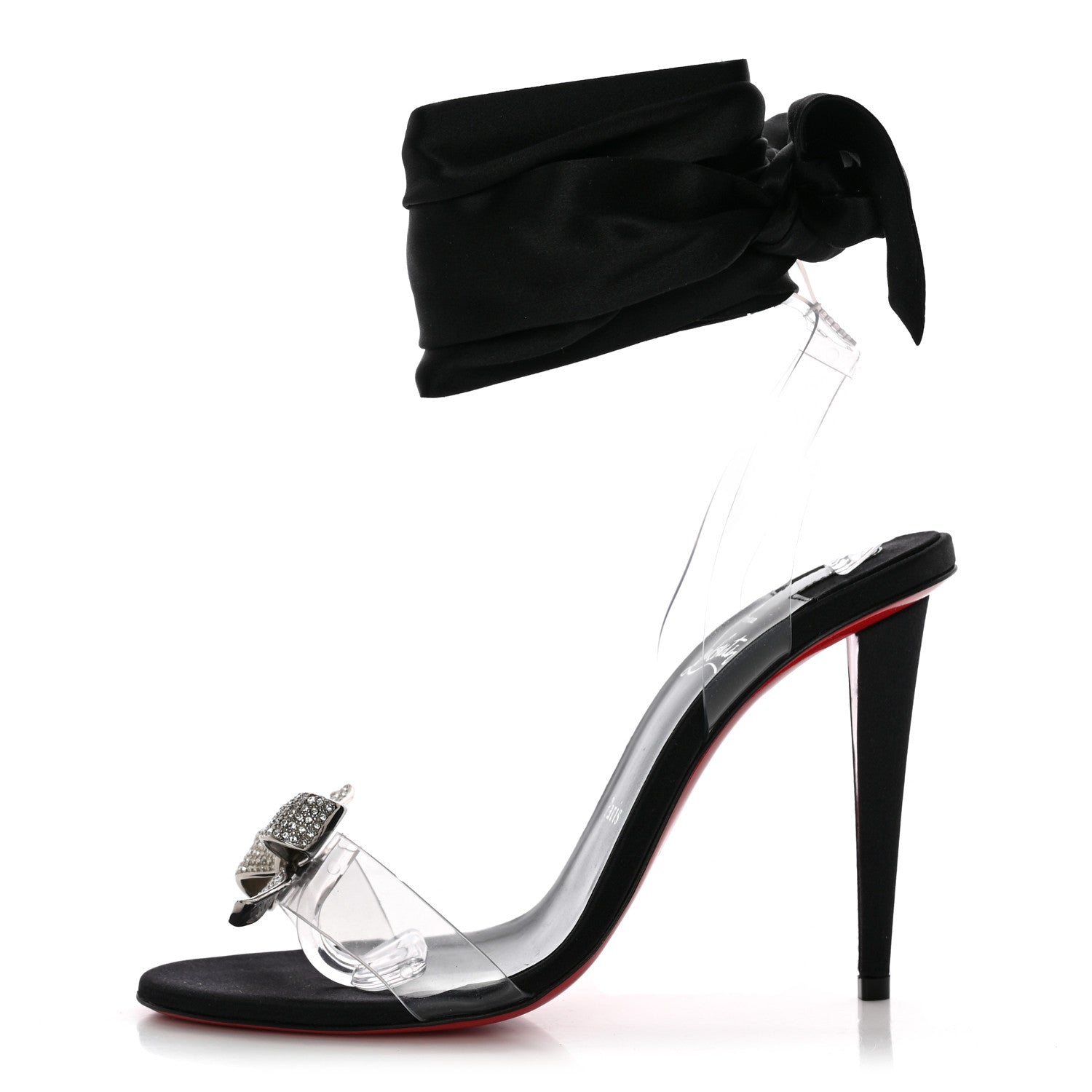 Christian Louboutin Satin Crystal PVC Astrinodo 100 Sandals 38 Black 1 of 8