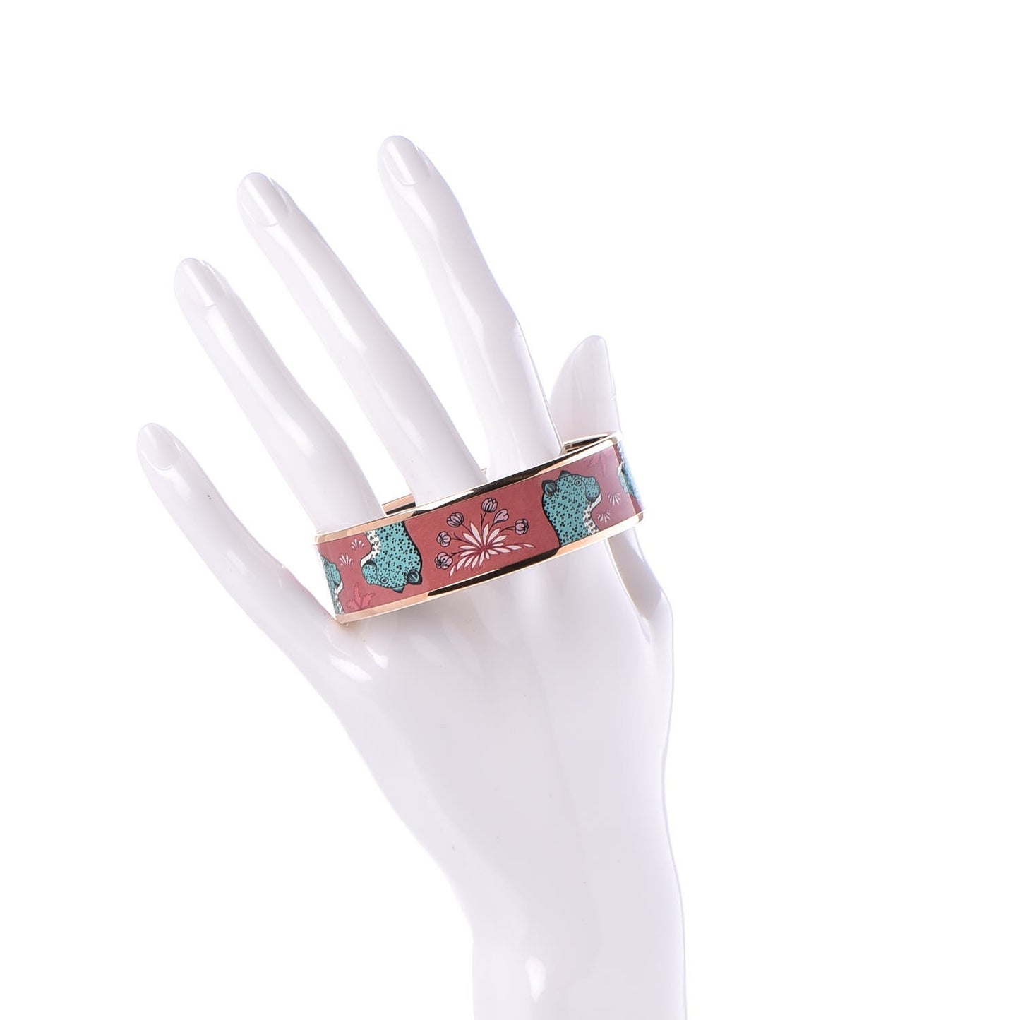 Enamel Printed Wide Les Leopards Bracelet 65 Rose Couture