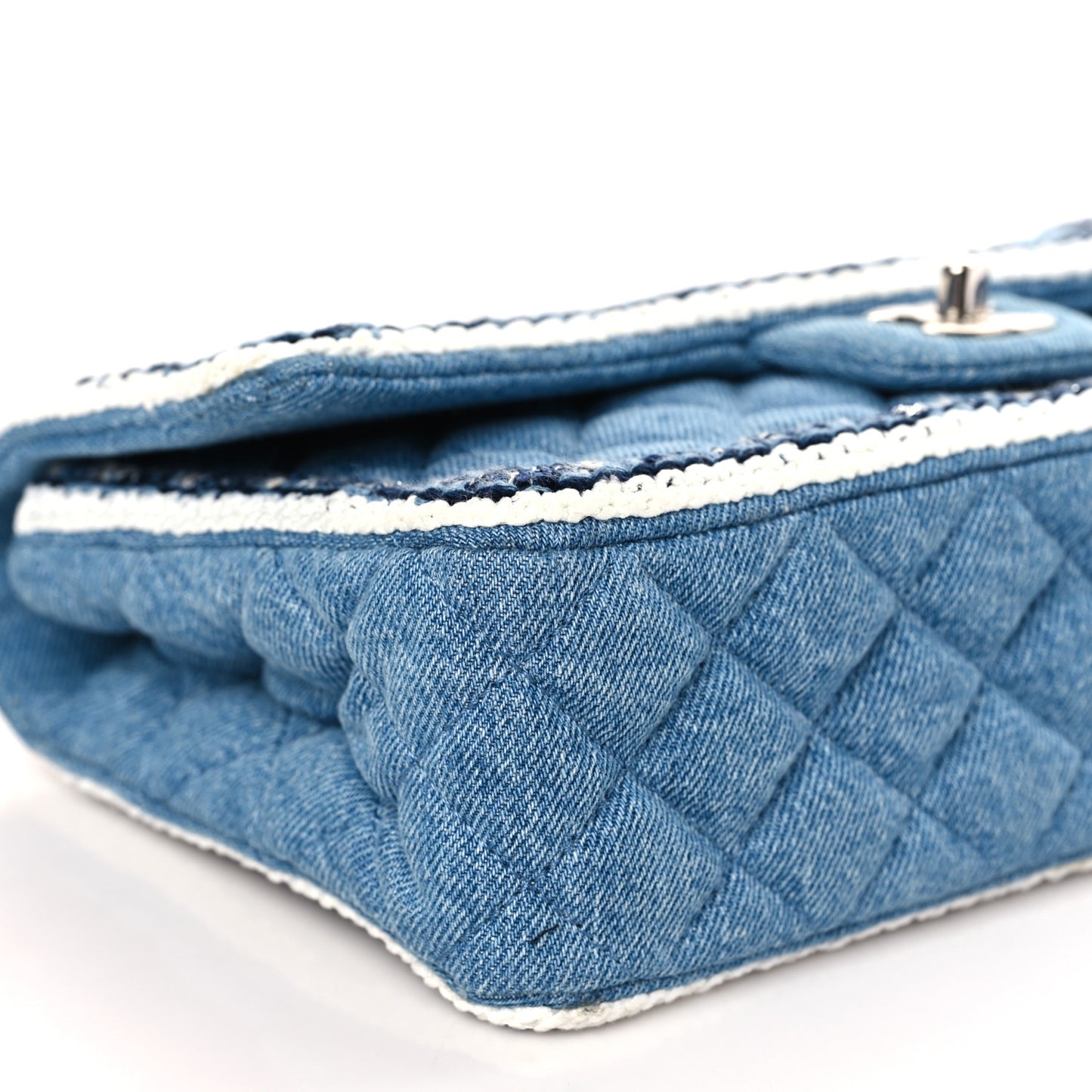 Denim Braided Medium Flap Bag Light Blue