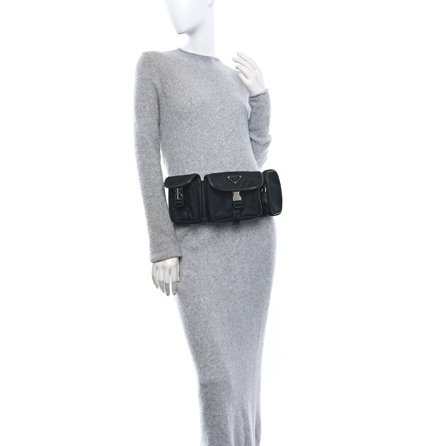 Prada Tessuto Nylon Saffiano Marsupio Triple Pocket Belt Bag Black 2 of 11