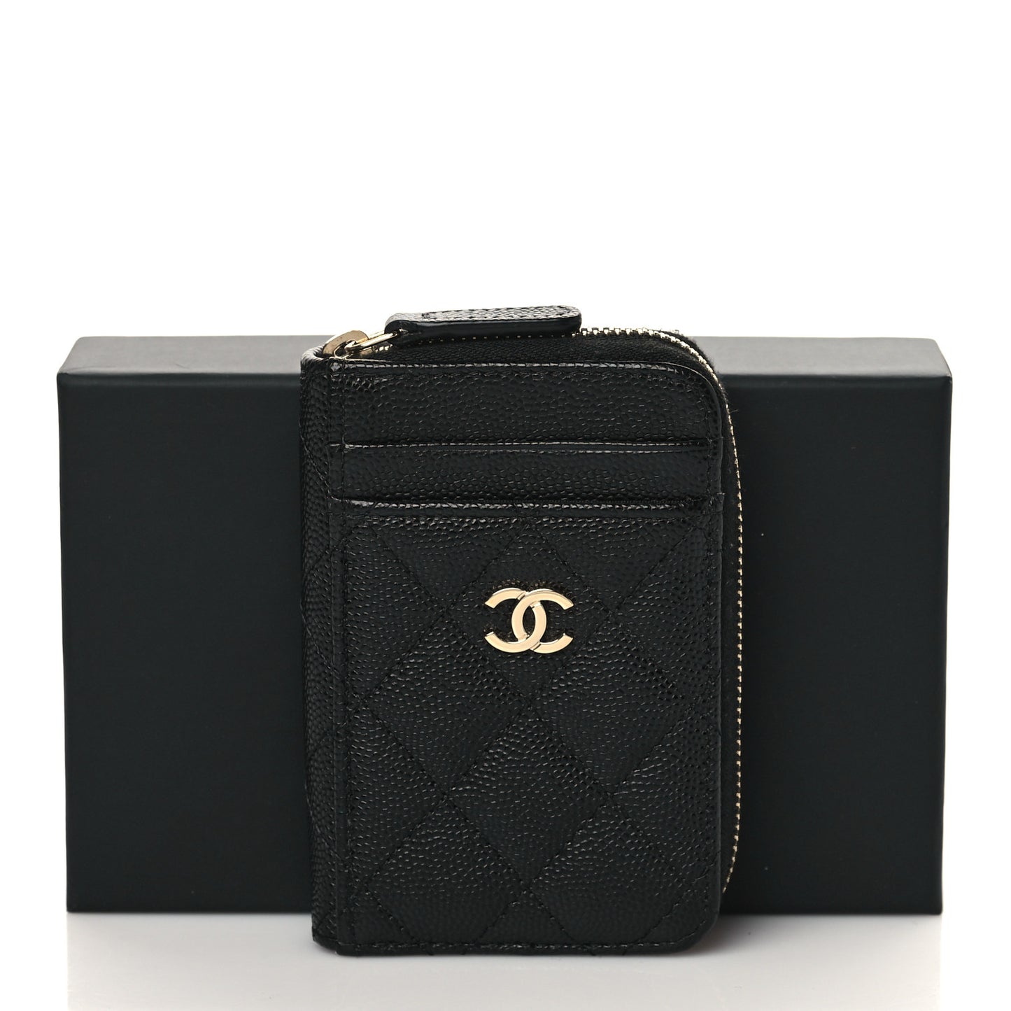 Caviar Quilted Zip Card Holder Black