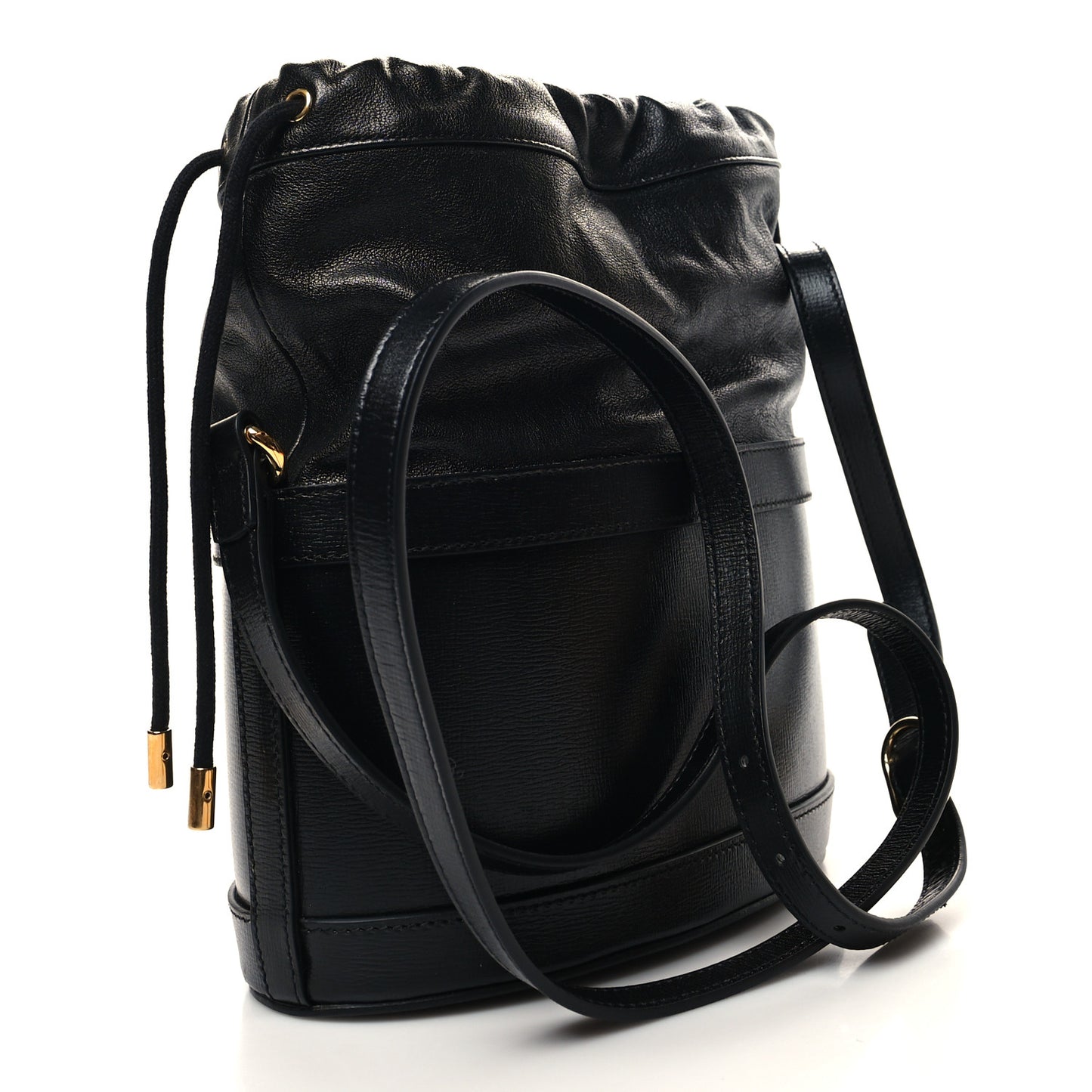 Azalea Sakai Calfskin Horsebit 1955 Drawstring Bucket Bag Black