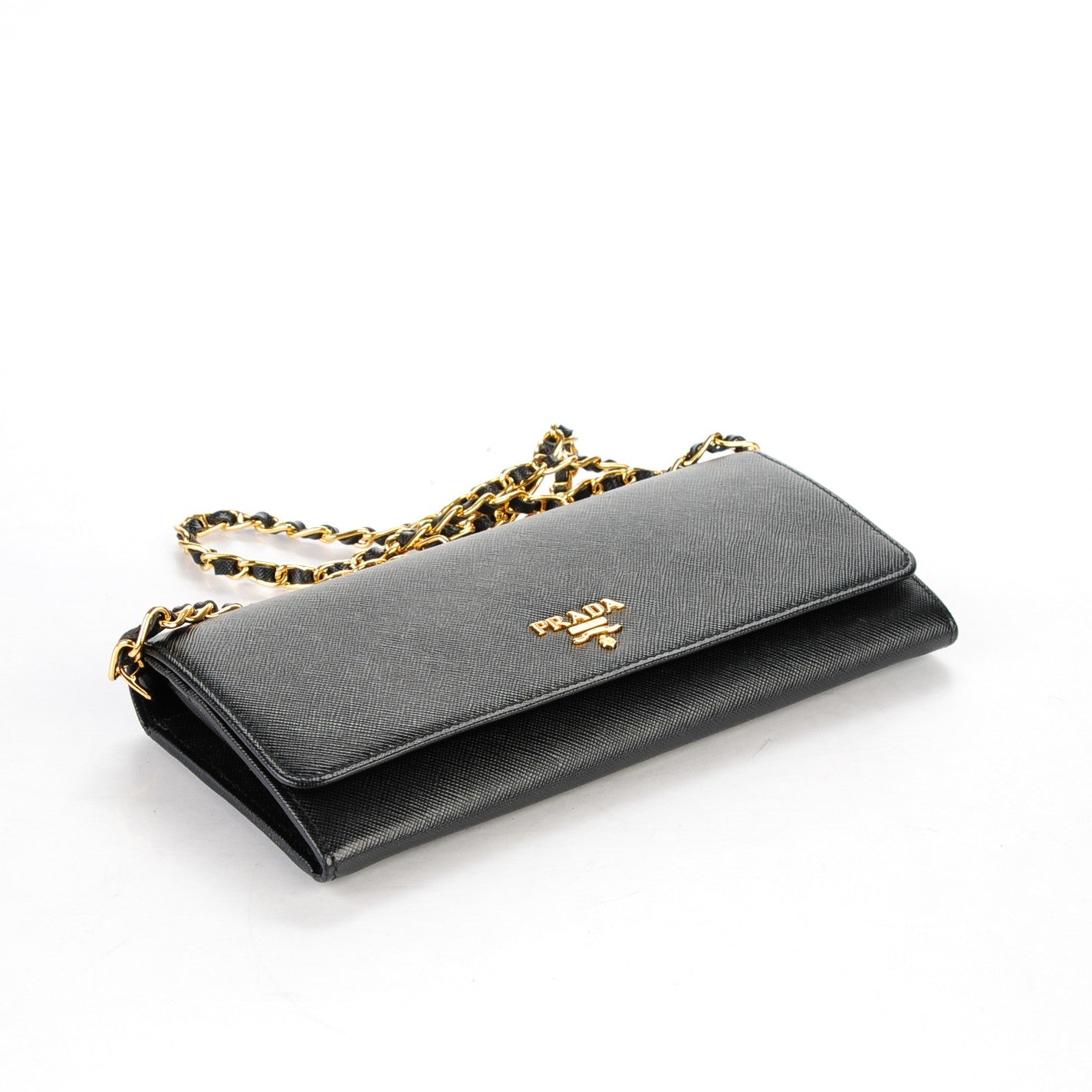 Prada Saffiano Metal Oro Chain Wallet Nero Black 4 of 7