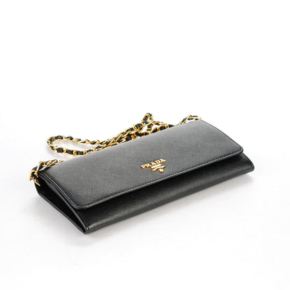 Prada Saffiano Metal Oro Chain Wallet Nero Black 4 of 7