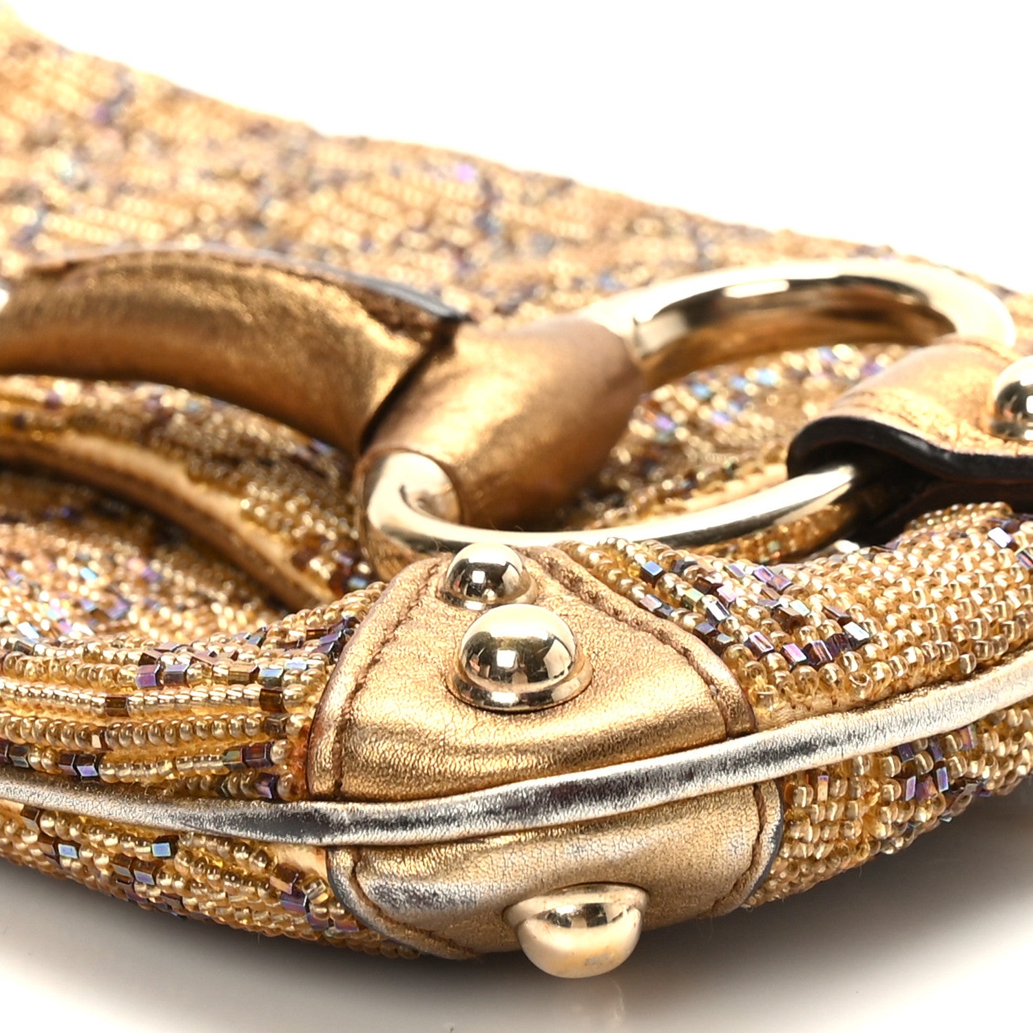Gucci Monogram Beaded Metallic Calfskin Small Horsebit Chain