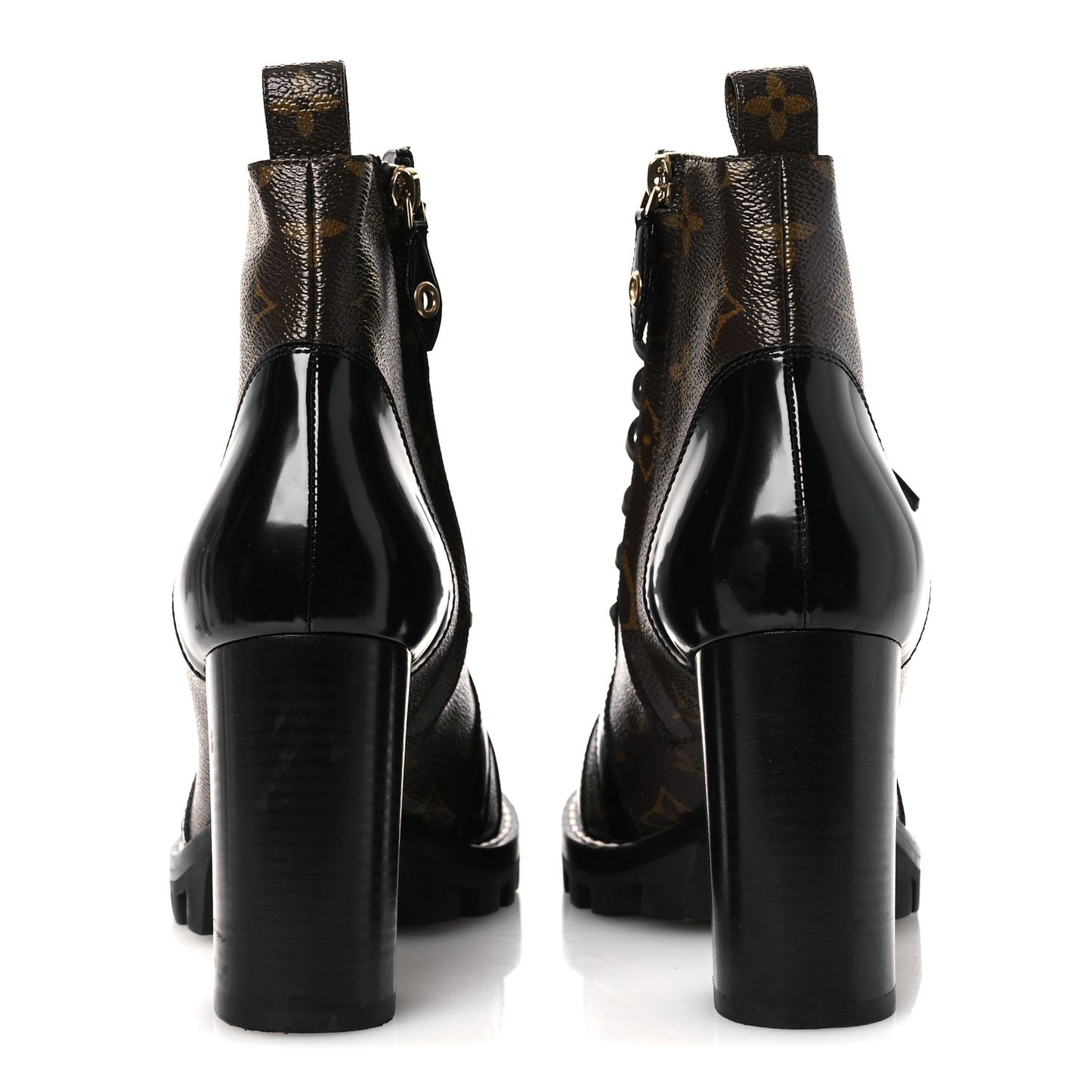 Patent Calfskin Monogram Star Trail Ankle Boots 40 Black