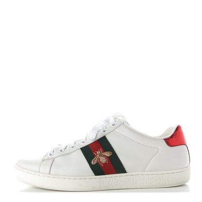 Gucci Calfskin Ayers Bee Embroidered Womens Ace Sneakers 38 White Green 1 of 10