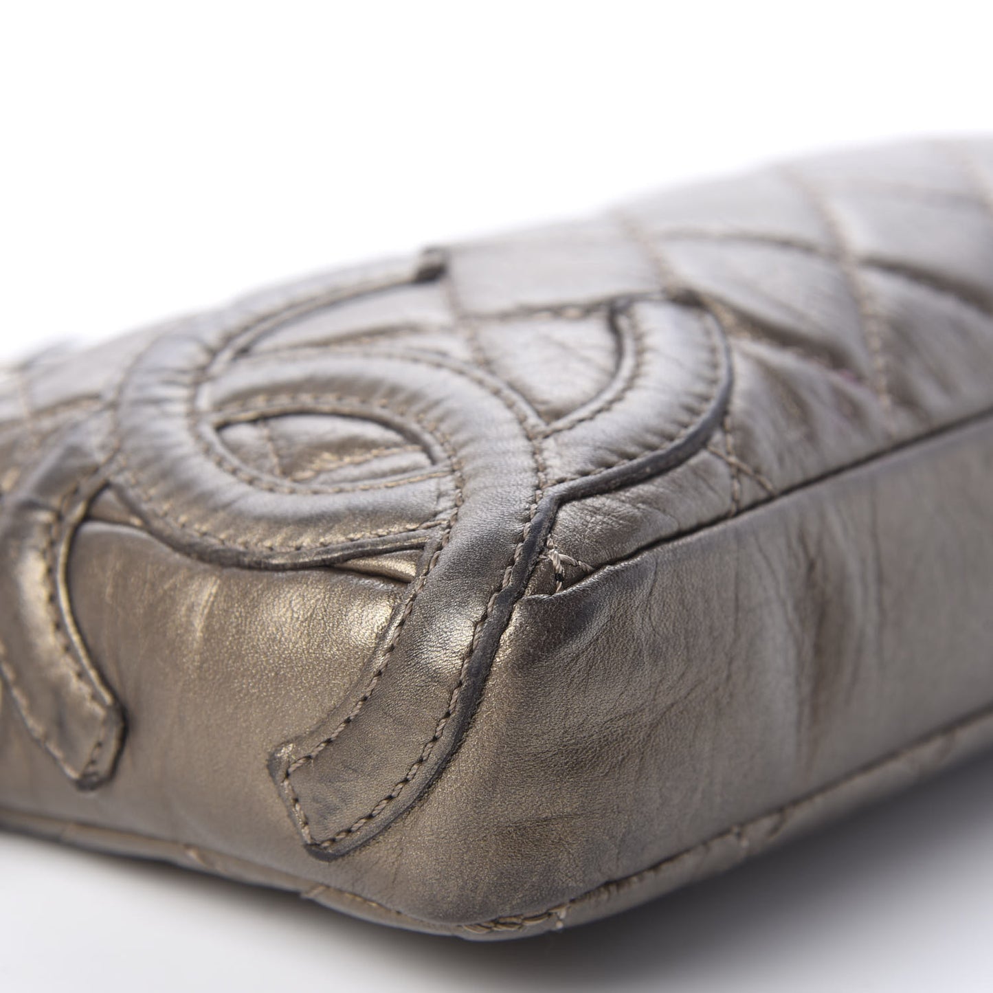 Metallic Aged Calfskin Quilted Cotton Club Pochette Bronze