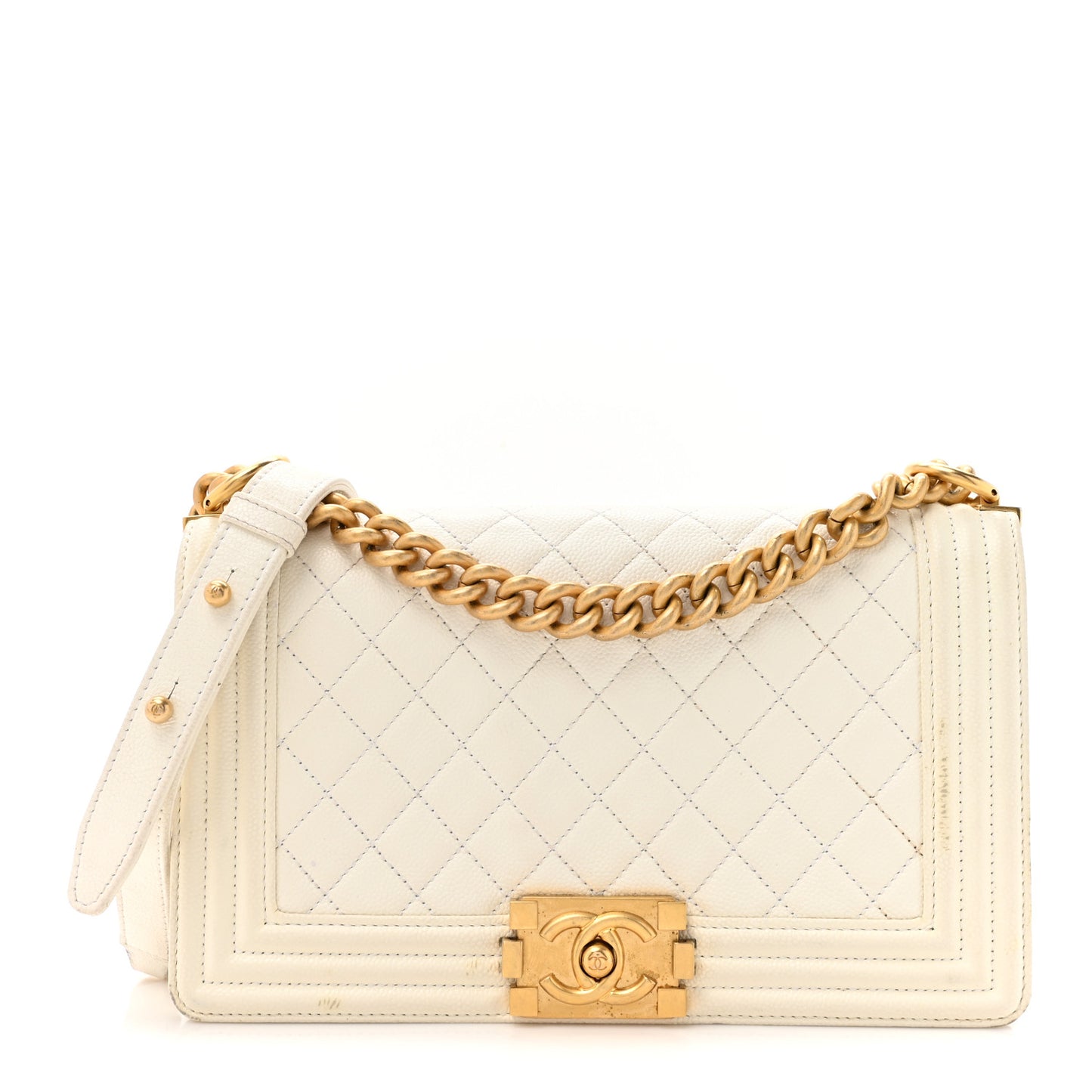 Caviar Quilted Medium Boy Flap White