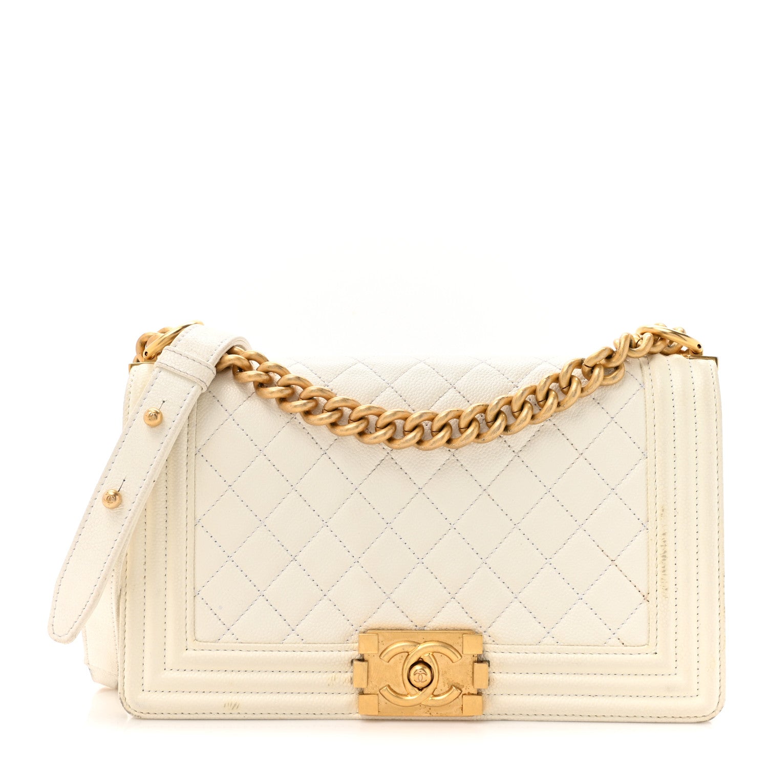 Chanel Caviar Quilted Medium Boy Flap White 1 of 19
