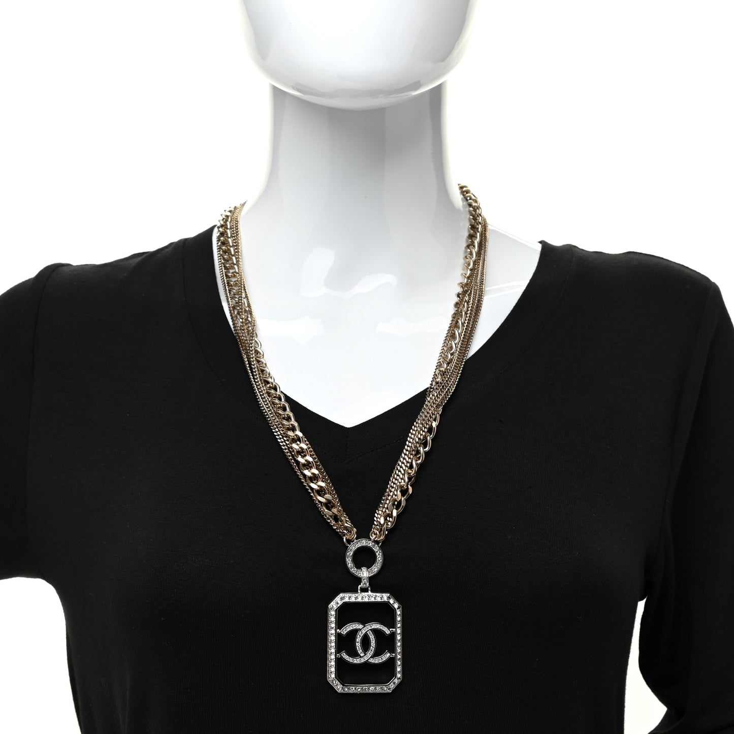Crystal Chain CC Multi Strand Necklace Gold