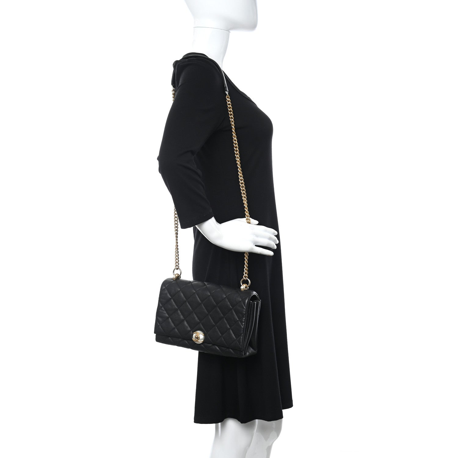 Chanel Calfskin Quilted Accordion Pearl CC Small Flap Bag Black 3 of 12