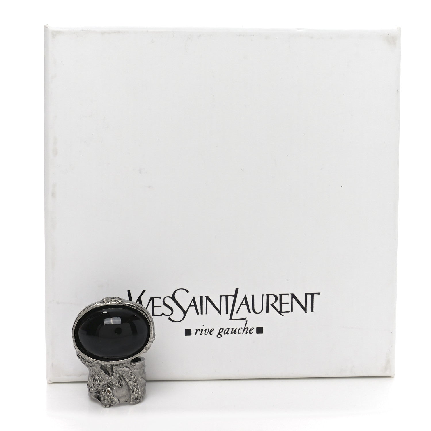 Saint Laurent Glass Cabochon Gunmetal Arty Ovale Ring 52 6 Black 5 of 5
