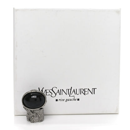 Saint Laurent Glass Cabochon Gunmetal Arty Ovale Ring 52 6 Black 5 of 5