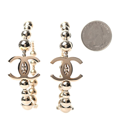 Chanel Metal Bead CC Hoop Earrings Gold 2 of 5