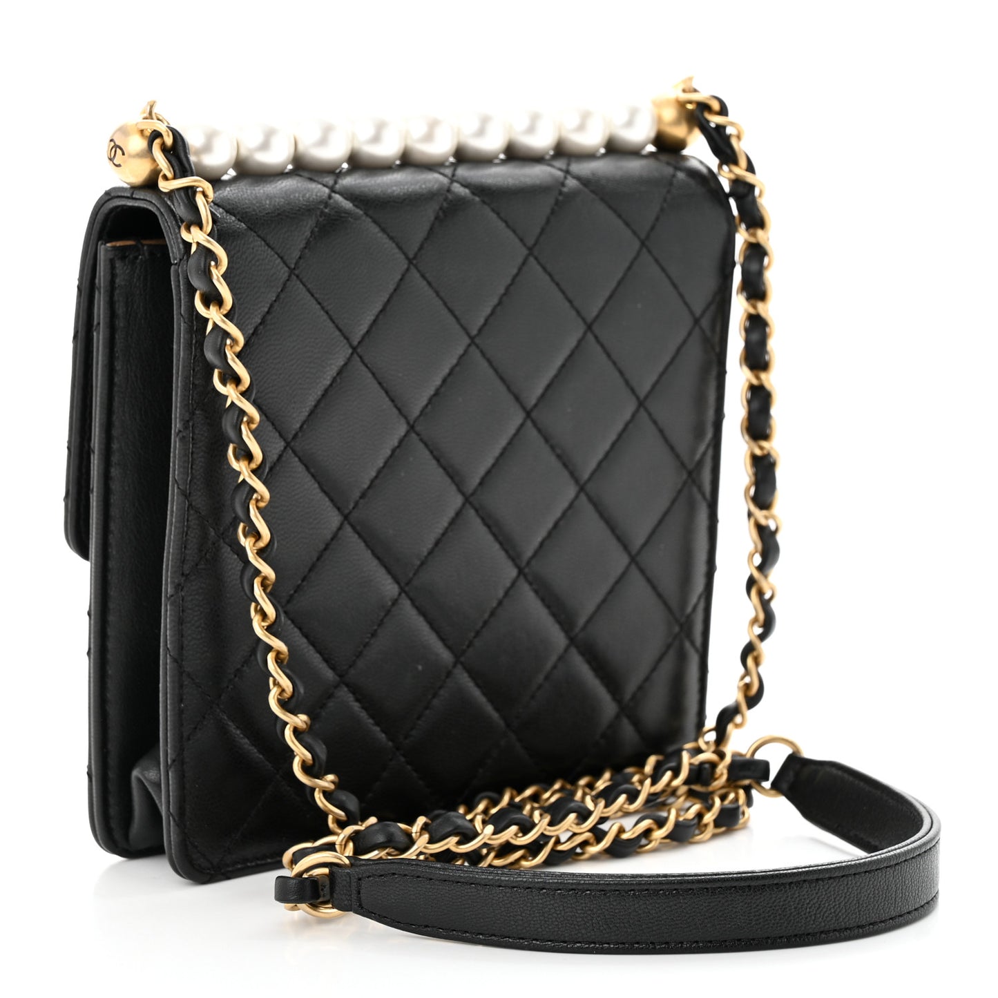 Lambskin Quilted Chic Pearls Flap Black