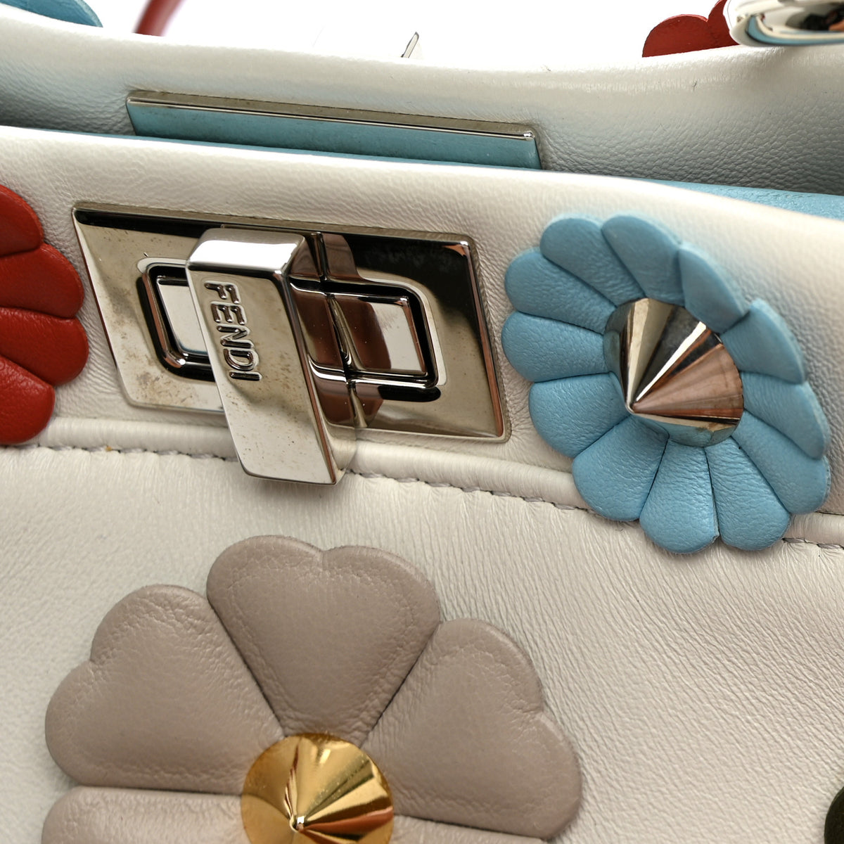 Fendi Nappa Flowerland Mini Peekaboo Iconic Satchel White Ice Multicolor 14 of 14