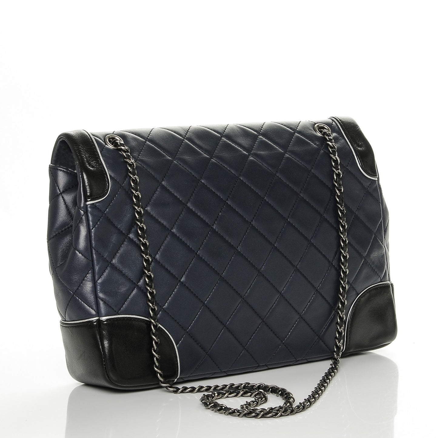 Calfskin Quilted Bi-Color Jumbo Flap Blue Black