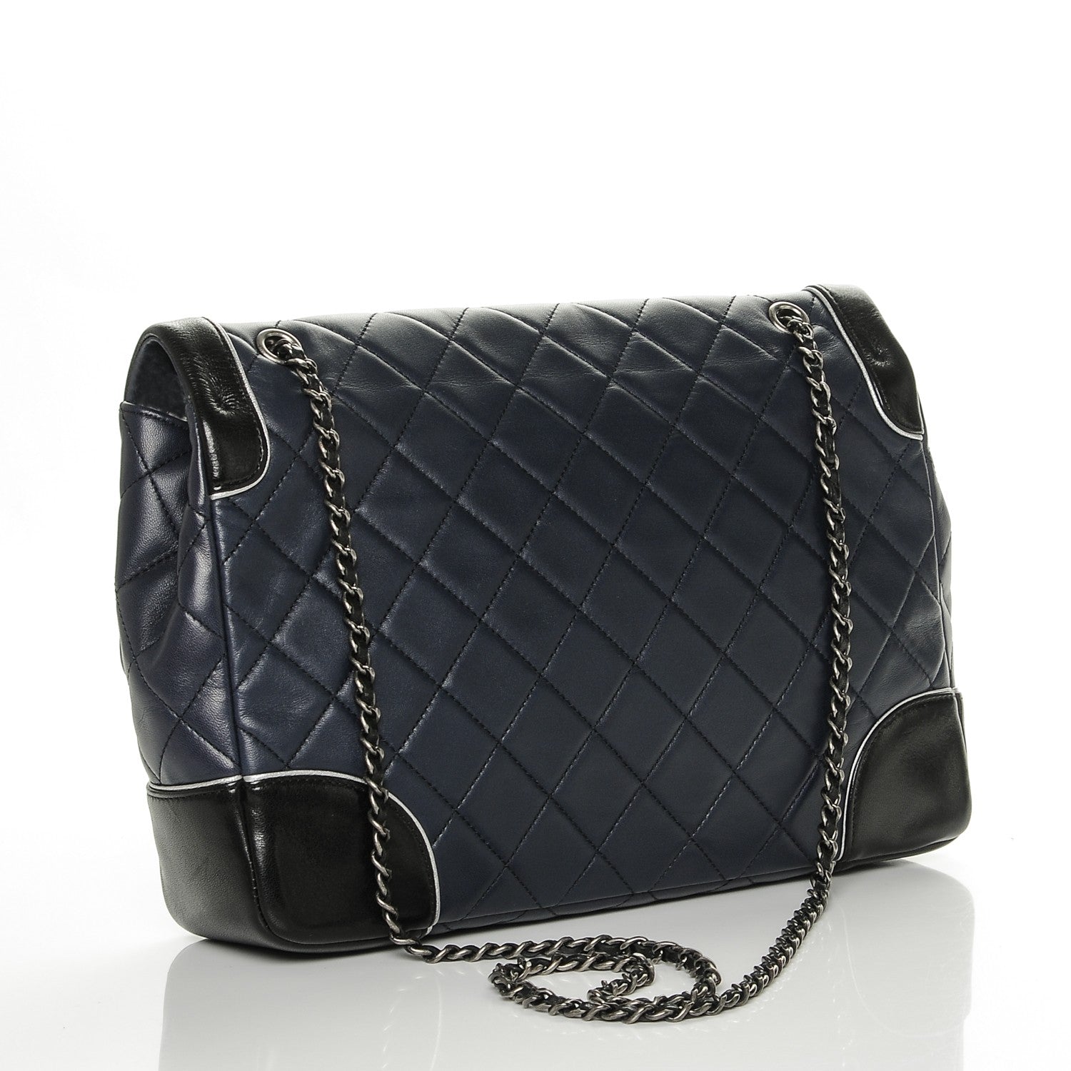 Chanel Calfskin Quilted Bi-Color Jumbo Flap Blue Black 3 of 7