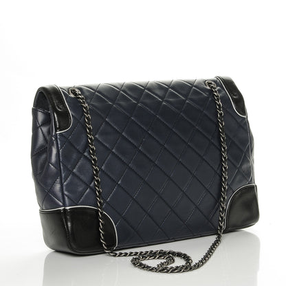 Chanel Calfskin Quilted Bi-Color Jumbo Flap Blue Black 3 of 7