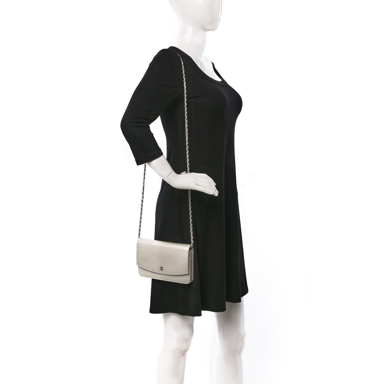 Chanel Caviar Sevruga Wallet on Chain WOC Silver 2 of 14