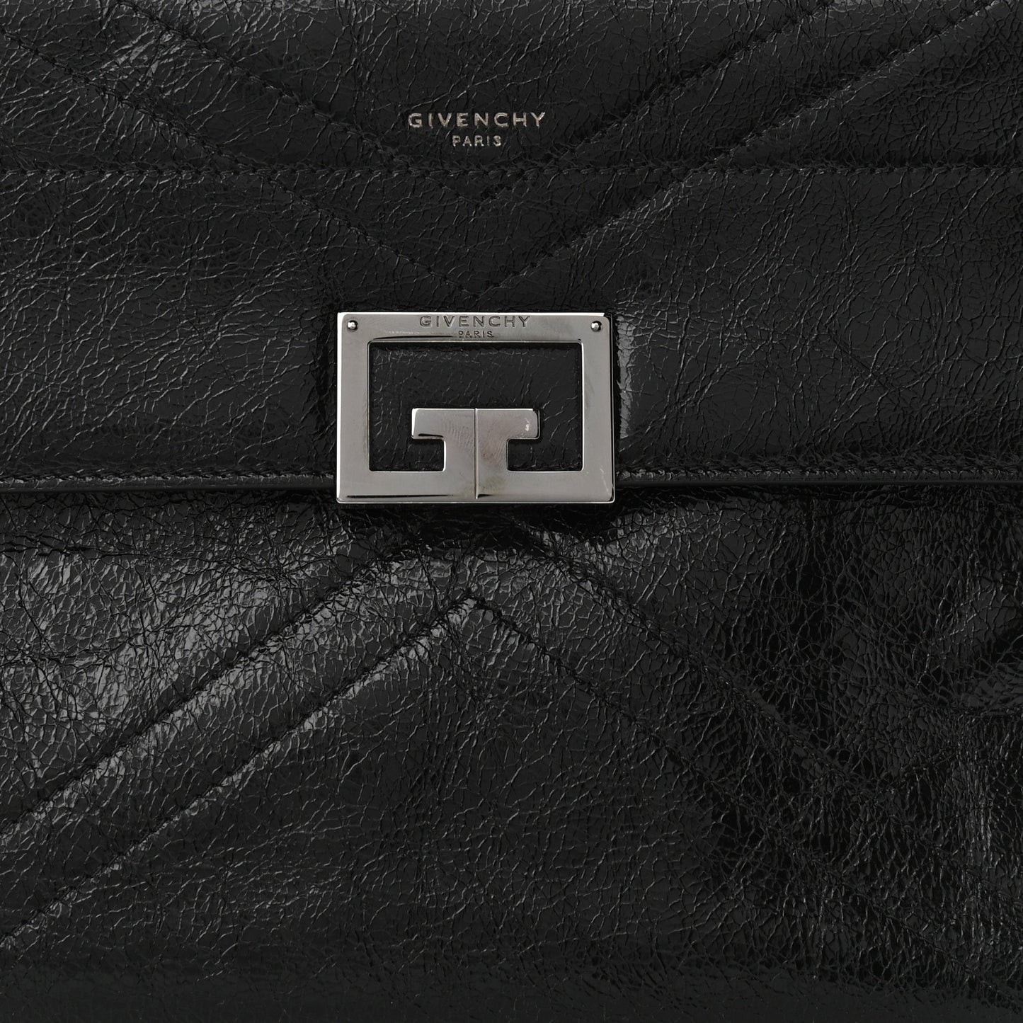 Creased Patent Calfskin Medium ID Flap Black