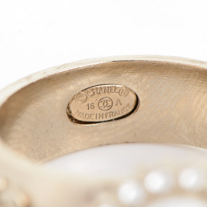 Chanel Pearl Crystal CC Ring 52 6 Gold Pearly White 6 of 6