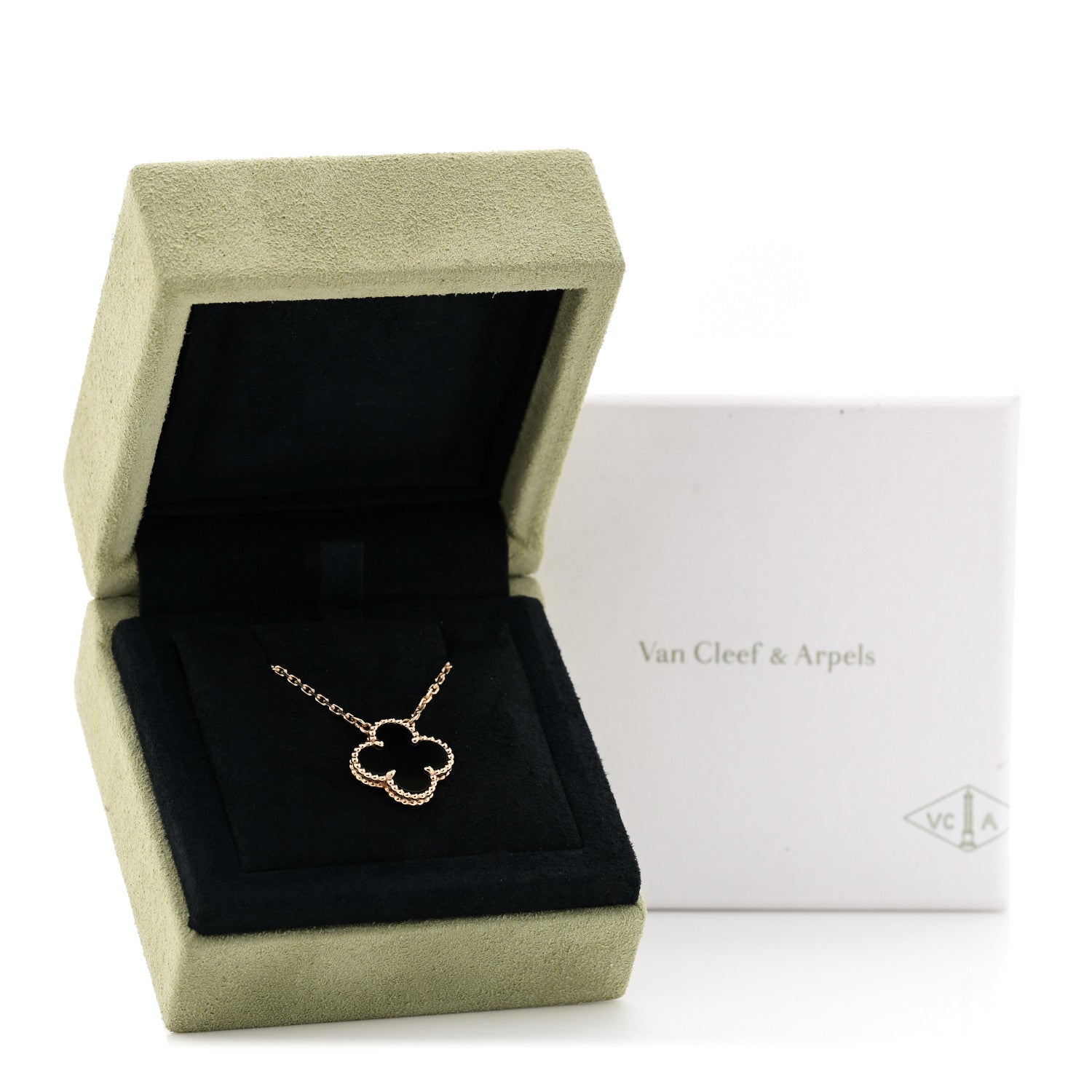 Van Cleef & Arpels 18K Yellow Gold Black Onyx Vintage Alhambra Pendant Necklace 7 of 7