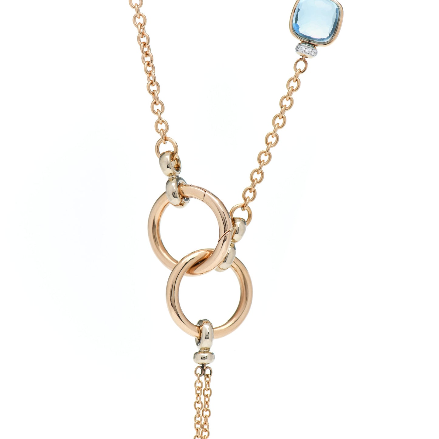 18K Rose Gold Diamond Blue Topaz Nudo Lariat Necklace