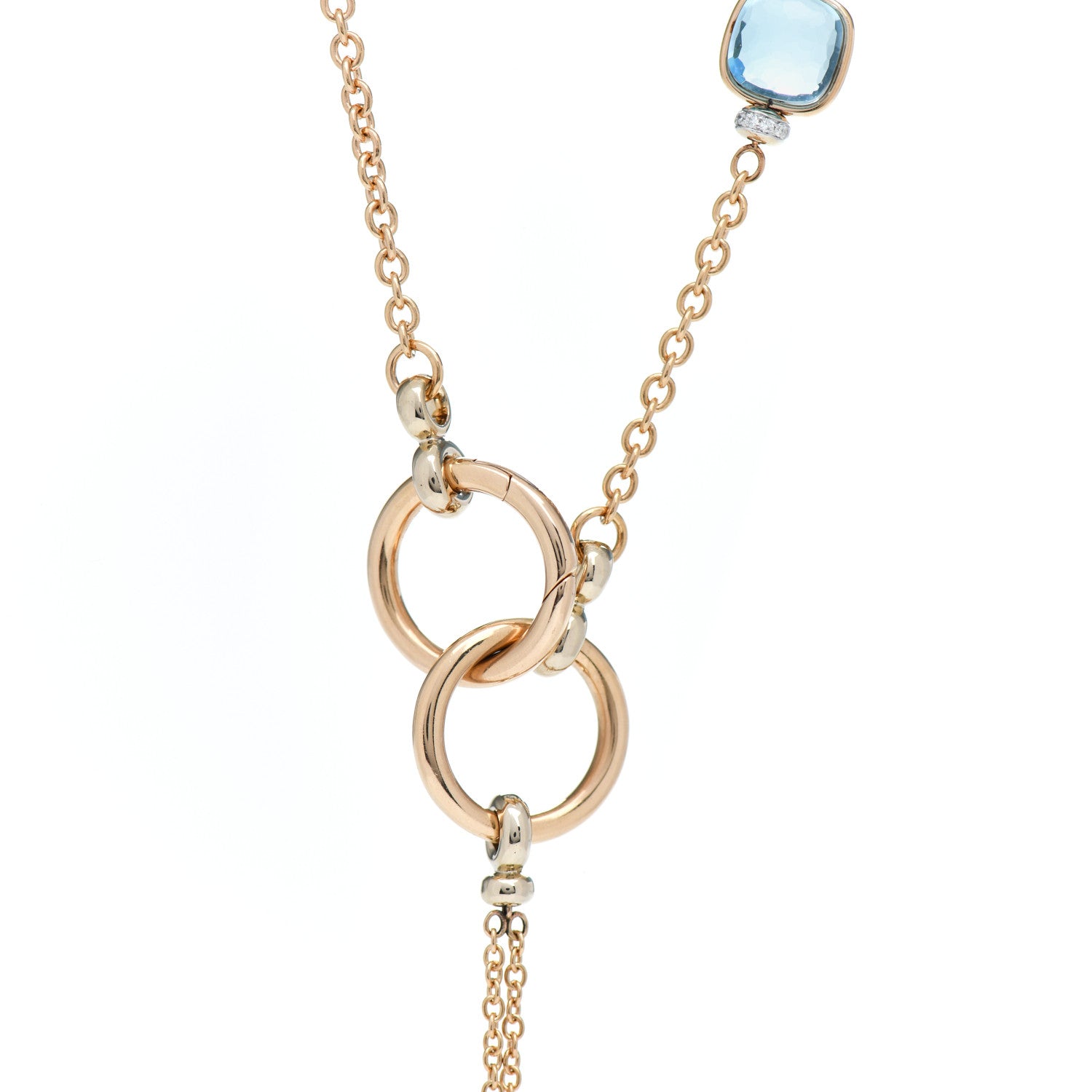 Pomellato 18K Rose Gold Diamond Blue Topaz Nudo Lariat Necklace 4 of 5