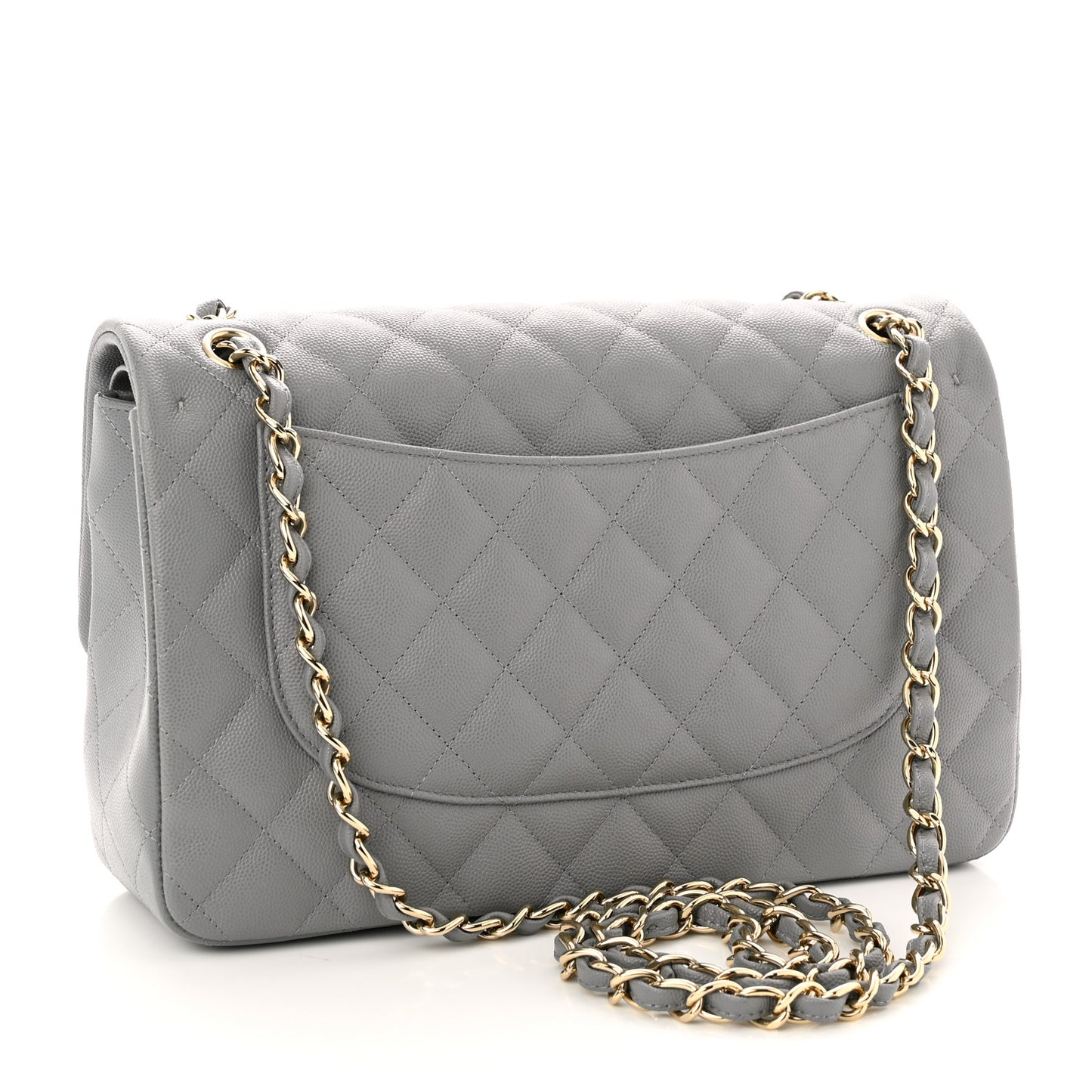 Caviar Quilted Jumbo Double Flap Grey