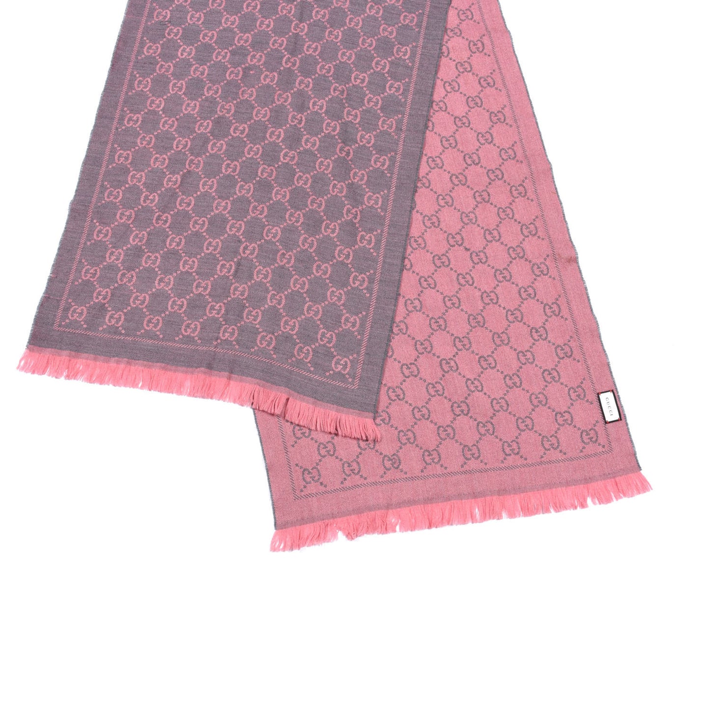 Wool Jacquard GG Monogram Sten Fringe Scarf Graphite Pink