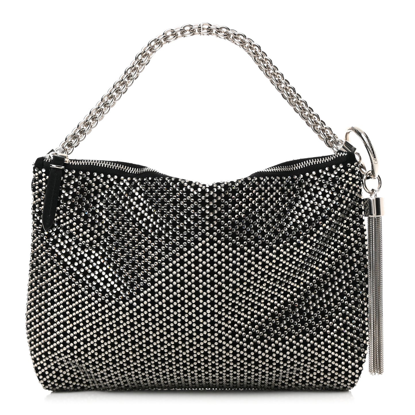 Suede Crystal Callie Tassel Shoulder Bag Silver