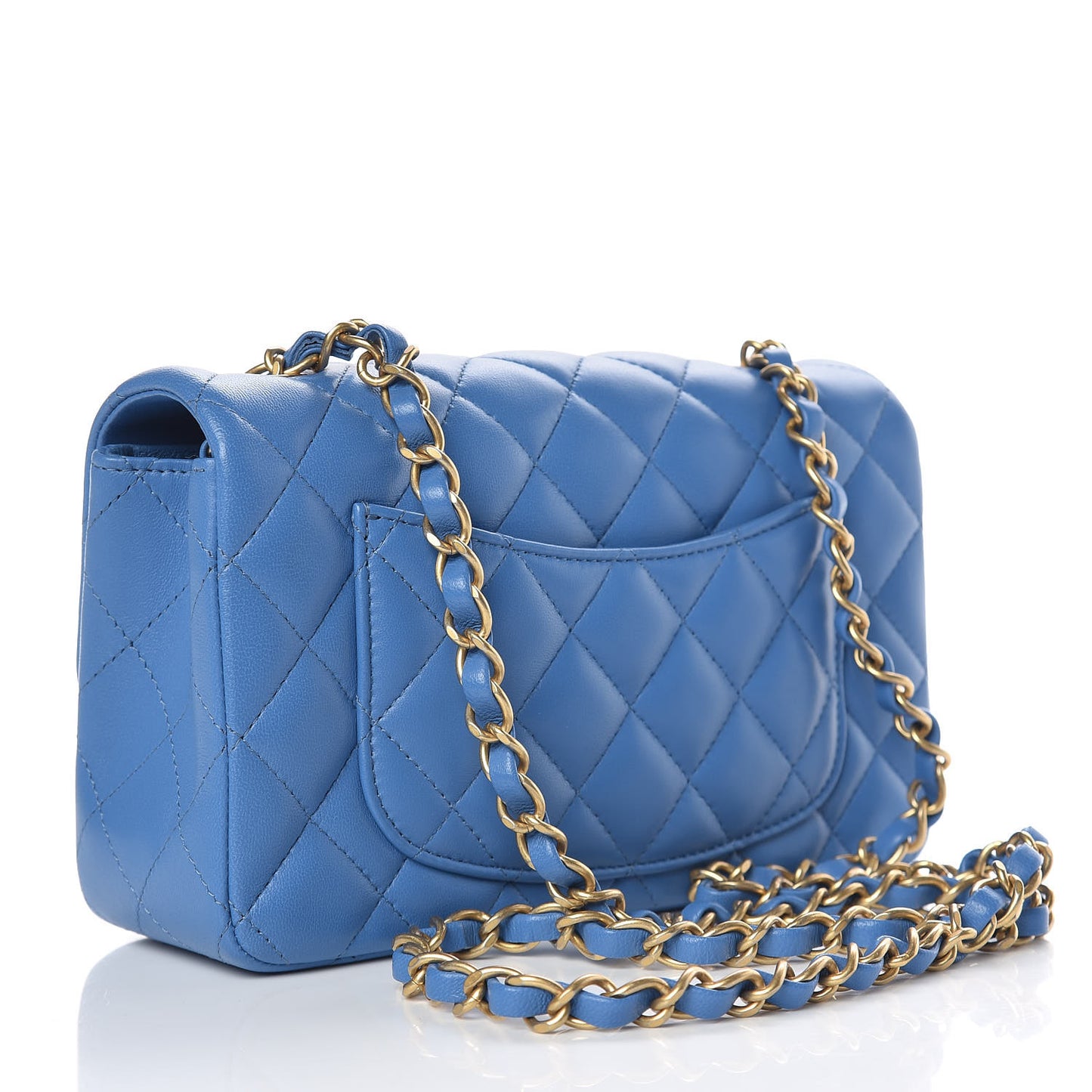 Lambskin Quilted Mini Rectangular Flap Blue