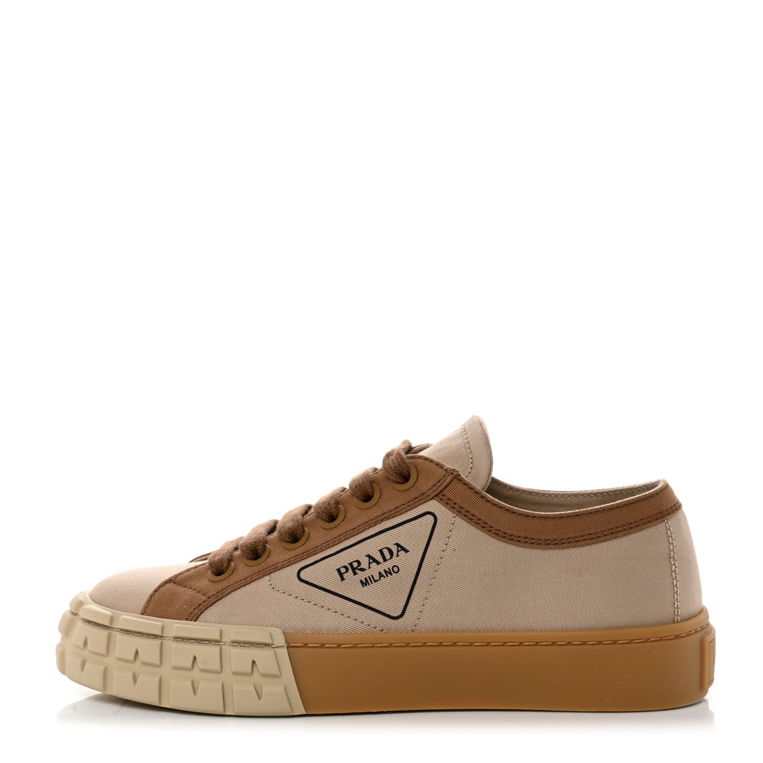 Prada Gabardine Triangle Logo Bi-Color Wheel 35mm Sneakers 37 Corda Kaki 1 of 9