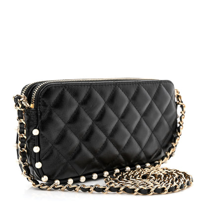 Chanel Calfskin Quilted Pearl Small Clutch With Chain Black 3 of 15