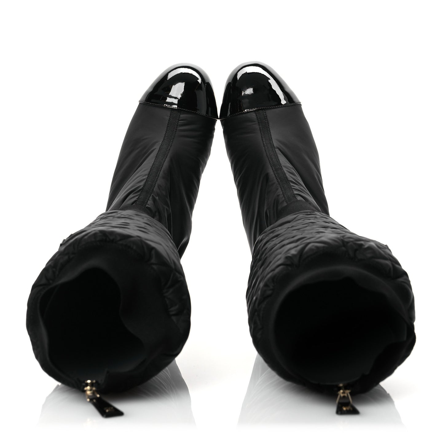Mixed Fibers Lambskin Patent Calfskin Convertible High Boots 38 Black