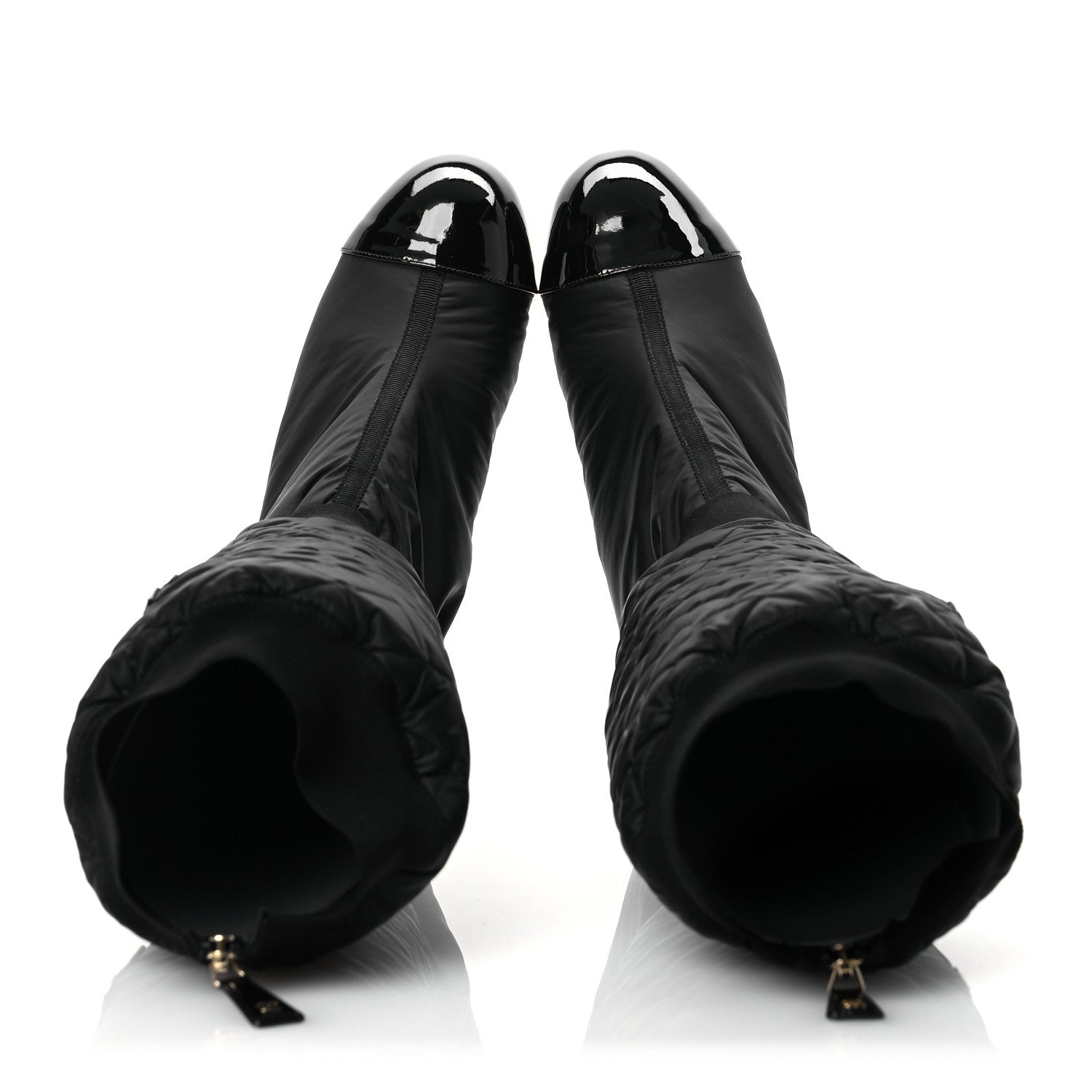 Chanel Mixed Fibers Lambskin Patent Calfskin Convertible High Boots 38 Black 3 of 22