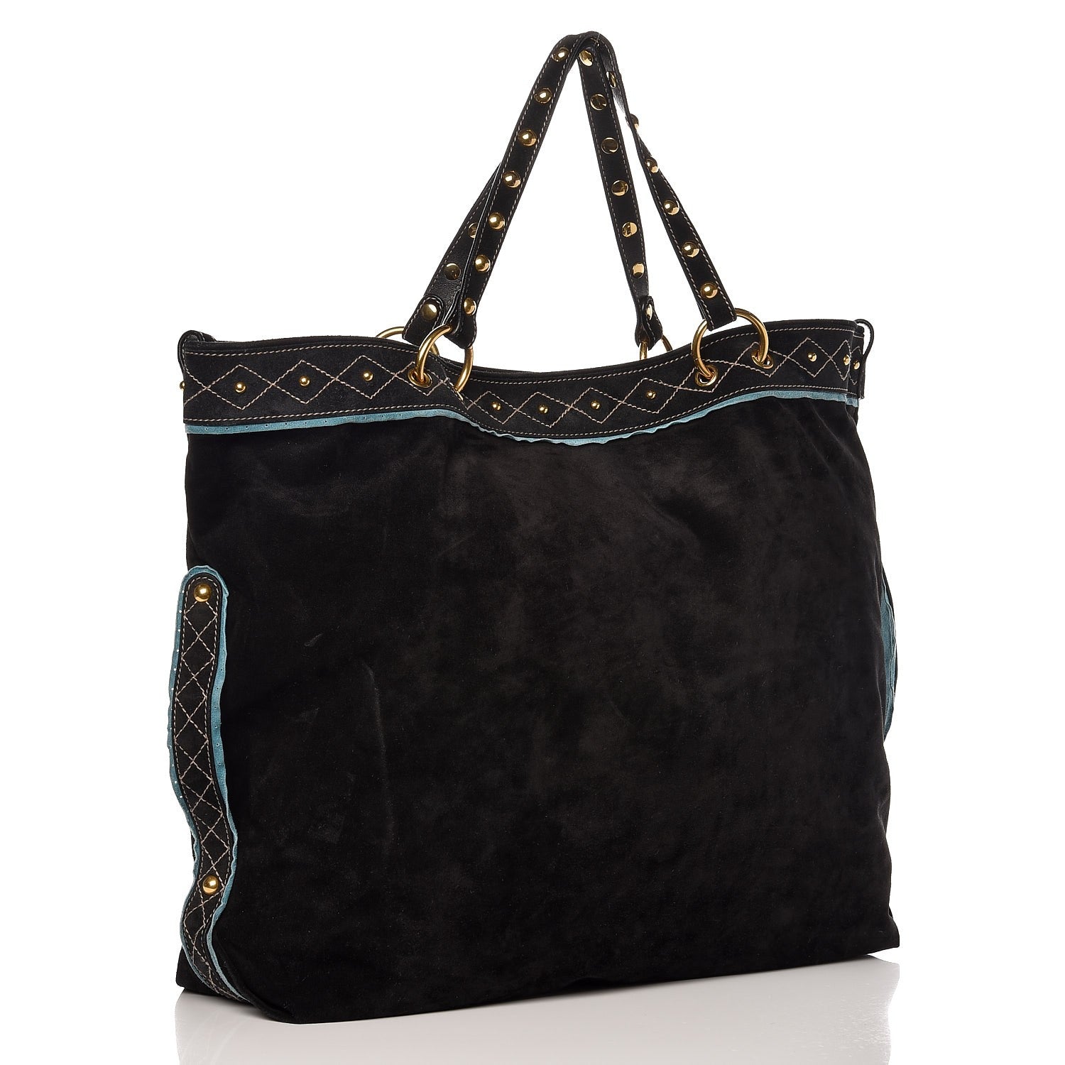 Gucci Suede Calfskin Studded Large Irina Tote Bag Black 3 of 9