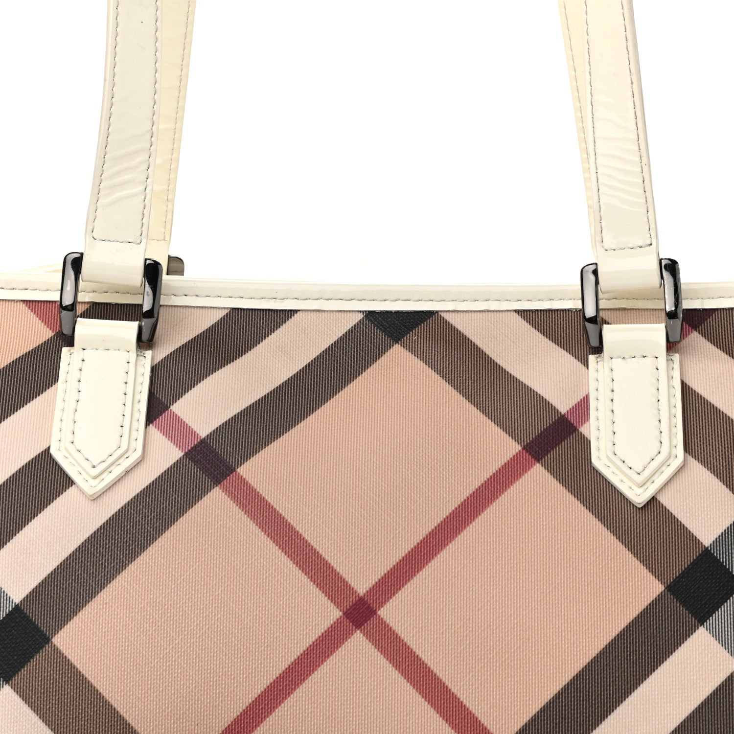 Burberry Nova Check Patent Trim Shopper Tote White 8 of 17