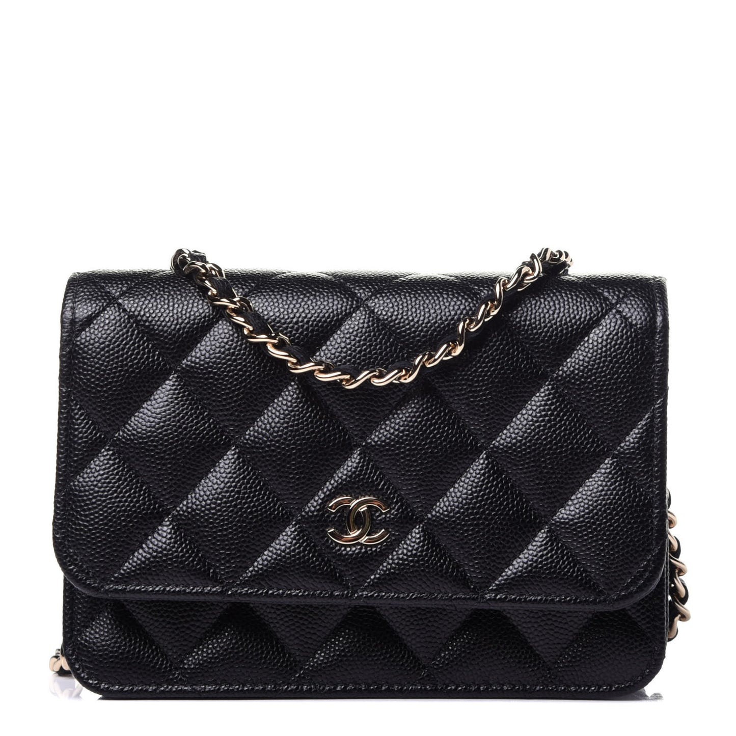 Caviar Quilted Mini Wallet On Chain WOC Black