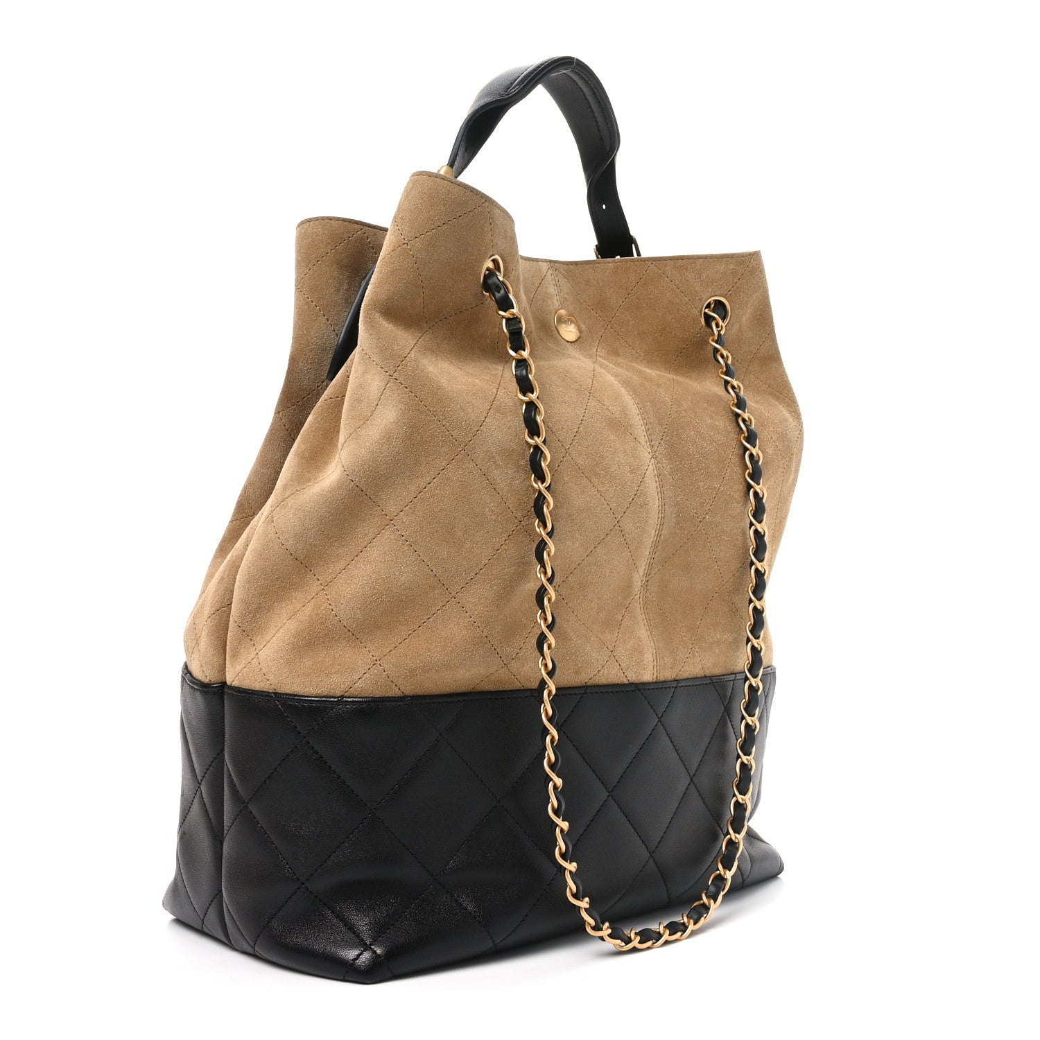 Chanel Suede Calfskin Shiny Lambskin Quilted Large Coco Base Shopping Bag Beige Black 3 of 10