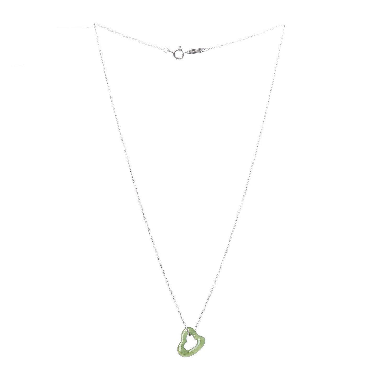 Sterling Silver Jade Open Heart Elsa Peretti Necklace
