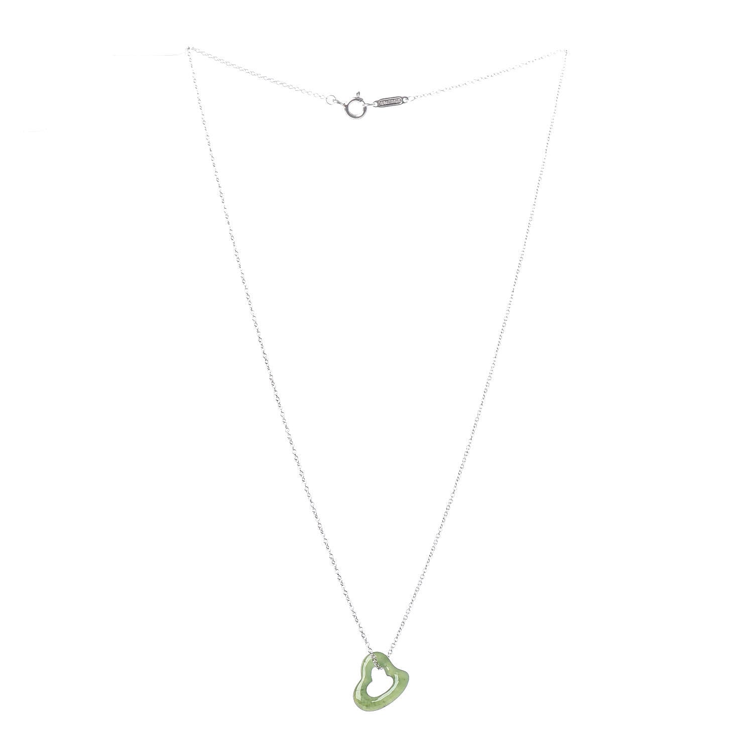 Tiffany Sterling Silver Jade Open Heart Elsa Peretti Necklace 3 of 6