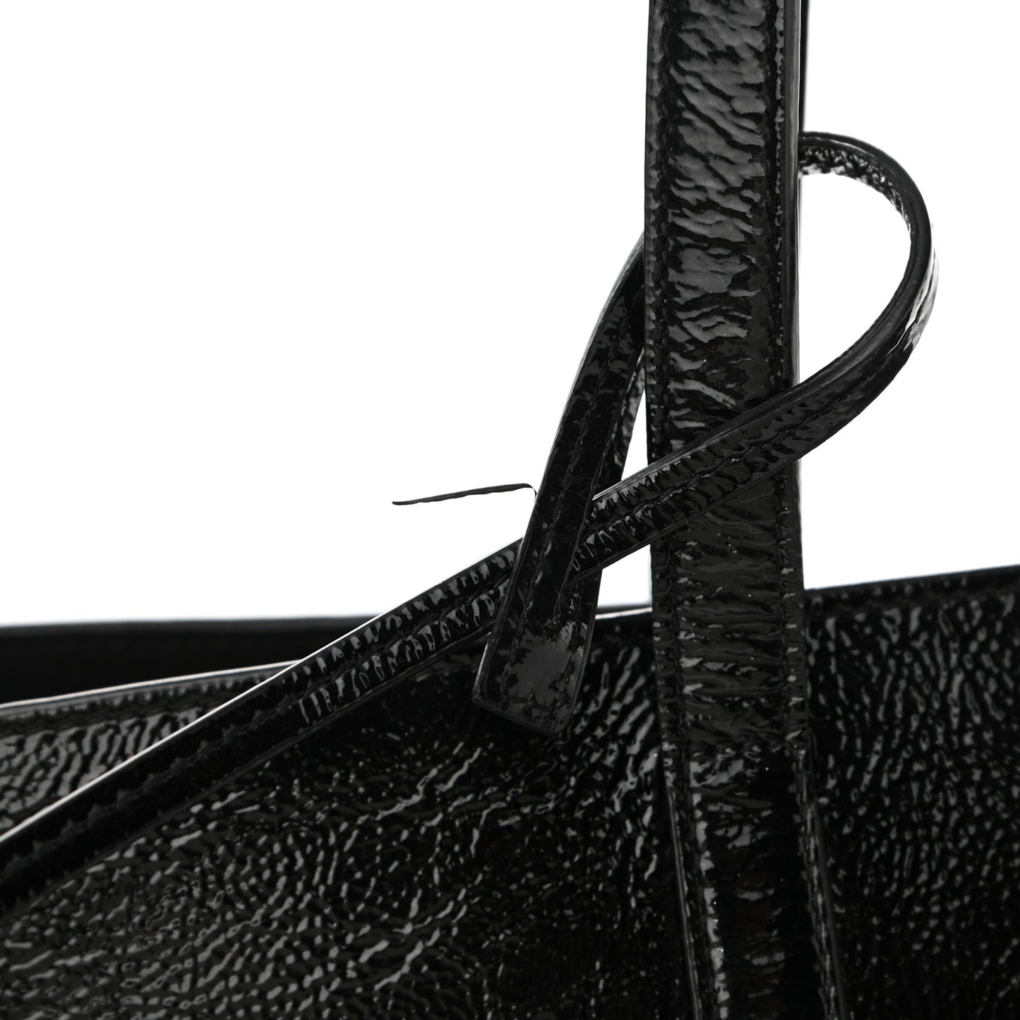 Patent Calfskin Large Shopping Tote Black