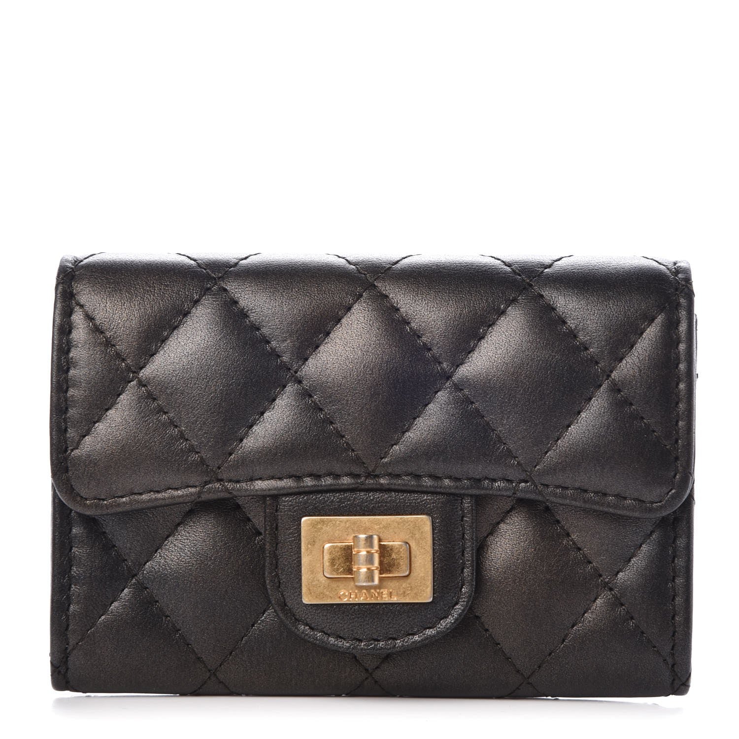 Chanel Metallic Calfskin Quilted Reissue Card Holder Wallet Charcoal 1 of 9