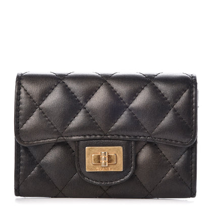 Chanel Metallic Calfskin Quilted Reissue Card Holder Wallet Charcoal 1 of 9